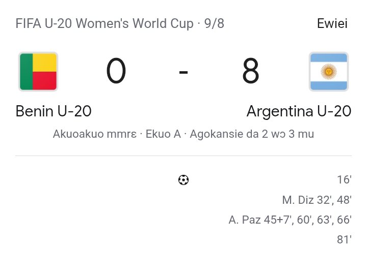 Ben439892881932's tweet photo. Can your predict the results of today's match between

Argentina 🇦🇷 v  benin 🇧🇯 

Me: Argentina 4 - 0/1 Benin

Messi brace and assist,

Paz 1 goal

Alexis 1 goal

Benin goal - Hassane Imourane https://t.co/AeXQUpNATg