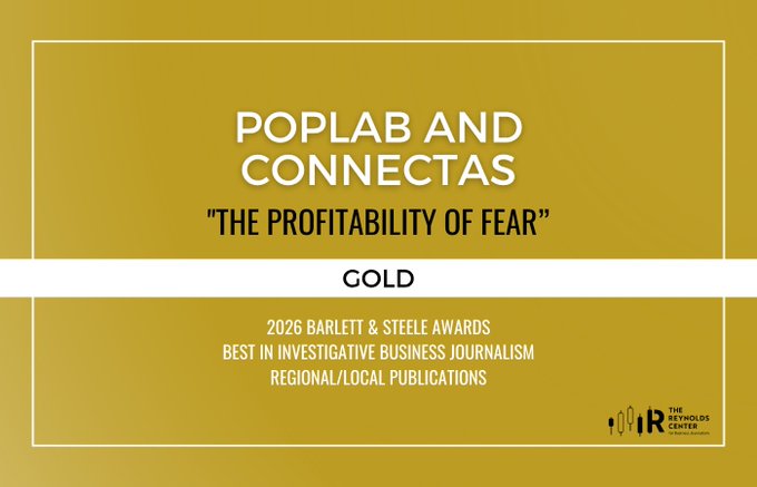 poplabmx's tweet photo. 🥇 Un reconocimiento que nos llena de orgullo: “La rentabilidad del miedo”, investigación de POPLab y @ConnectasOrg, fue distinguida con el Gold Award de los Barlett &amp; Steele Awards 2026, por la profundidad y el impacto de su trabajo periodístico. https://t.co/PtaJwVhEf3 https://t.co/QPXgJT1dHn