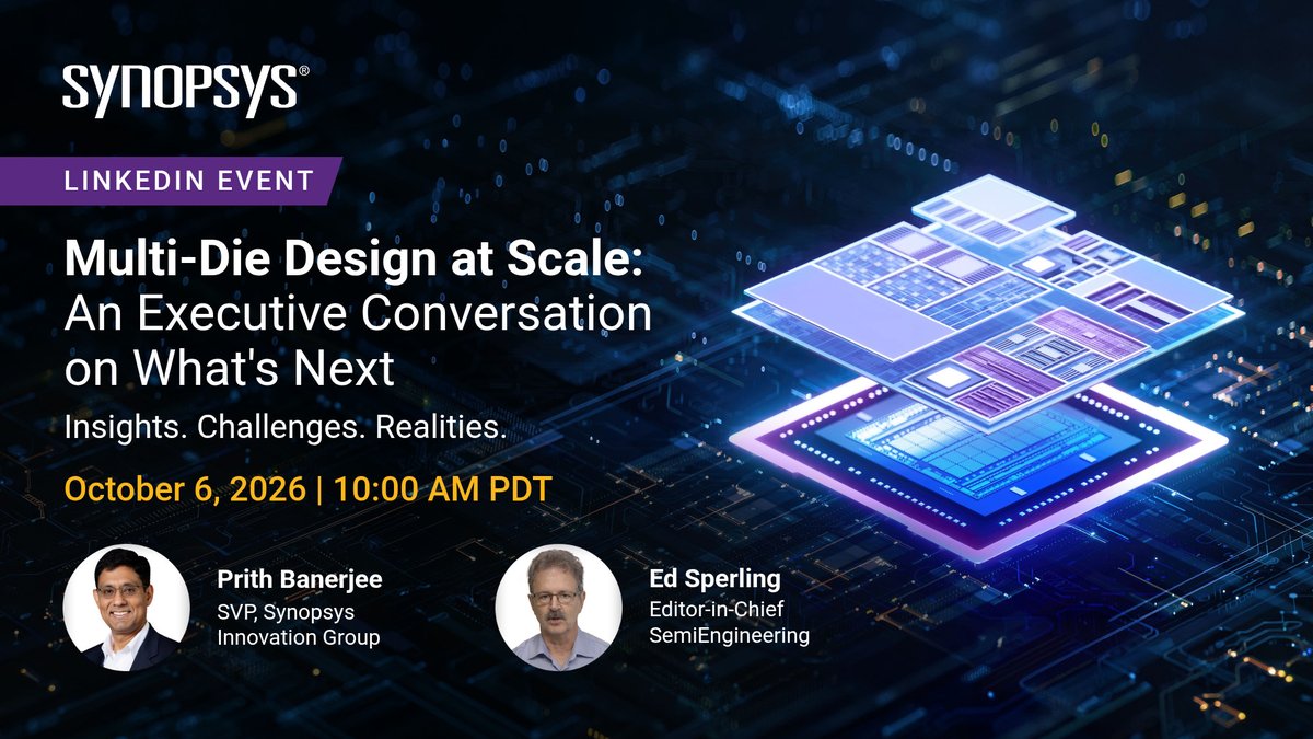 Synopsys's tweet photo. HAPPENING NOW: Join Multi-Die Design at Scale: An Executive Conversation on What’s Next: https://t.co/kLhcP6tzmz https://t.co/IYl5jMwnKk