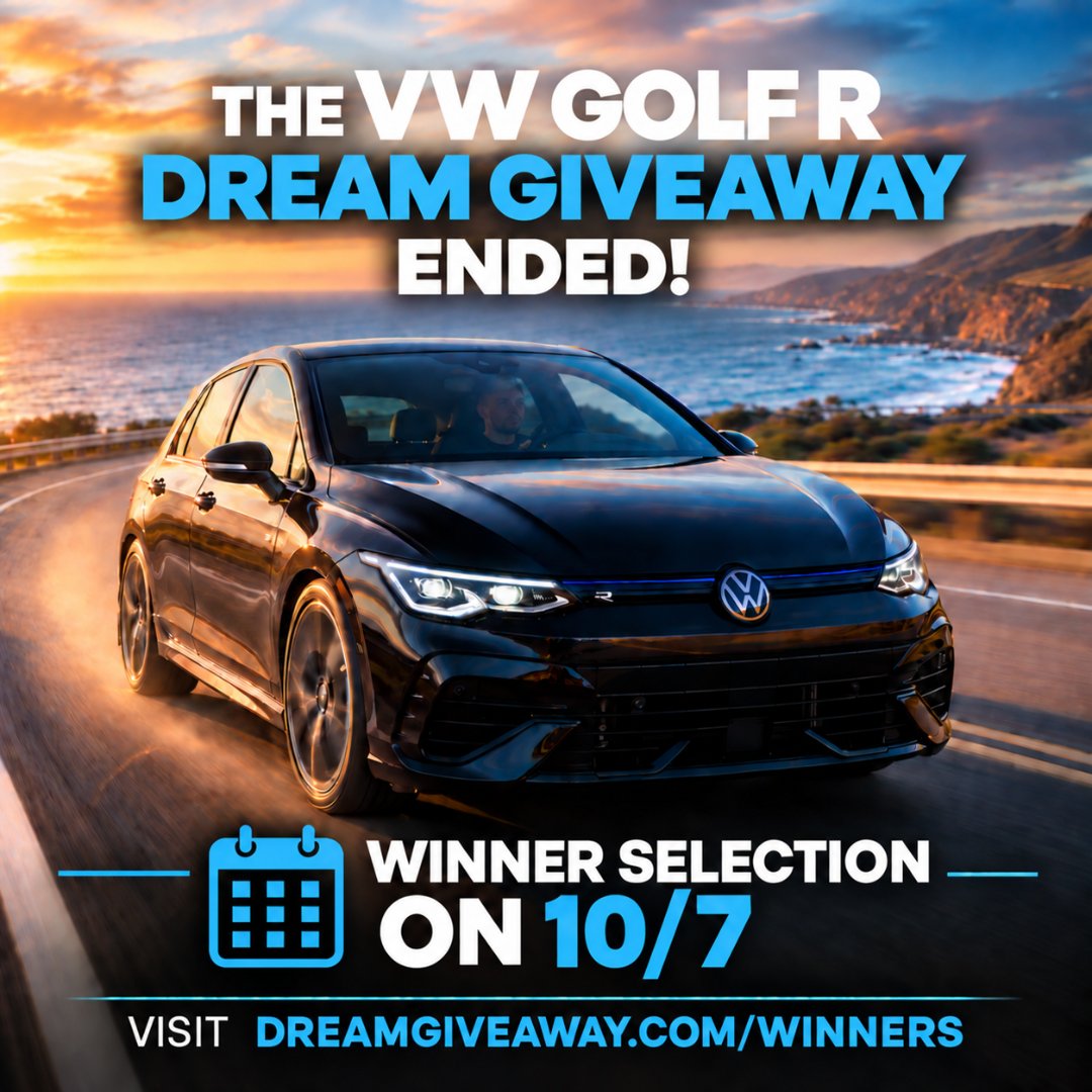 DreamGiveaway's tweet photo. REMINDER: The VW Golf R Dream Giveaway Winner Selection is coming up this Wednesday, October 7th!
If you entered to win this super fun hot hatch with a top speed of 168mph, stay tuned! https://t.co/eXYAV5fV7W
#dailydriverseries #dreamgiveaway #VWGolfR #wincar #VW #winner https://t.co/aXiWuWK98T