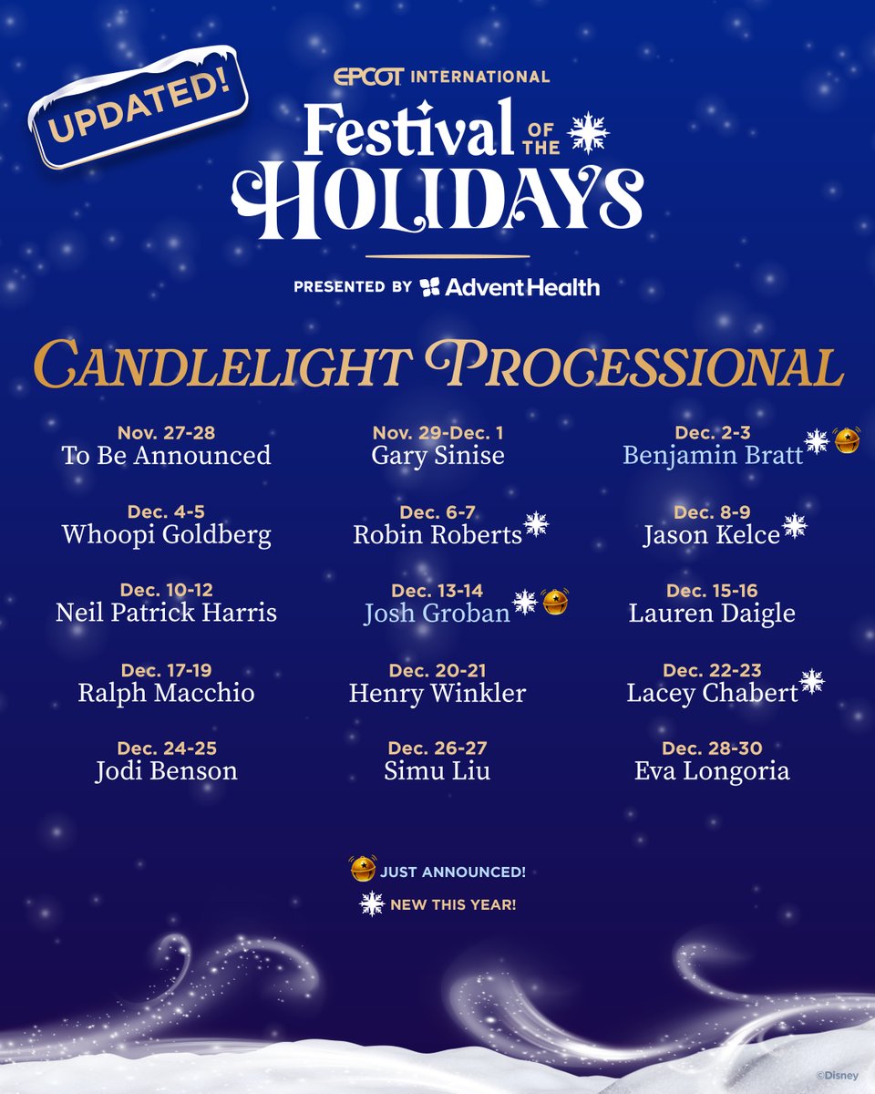 DisneyParks's tweet photo. Josh Groban and Benjamin Bratt have joined the Candlelight Processional narrator lineup 🕯️✨ https://t.co/s2vUD2GNFA