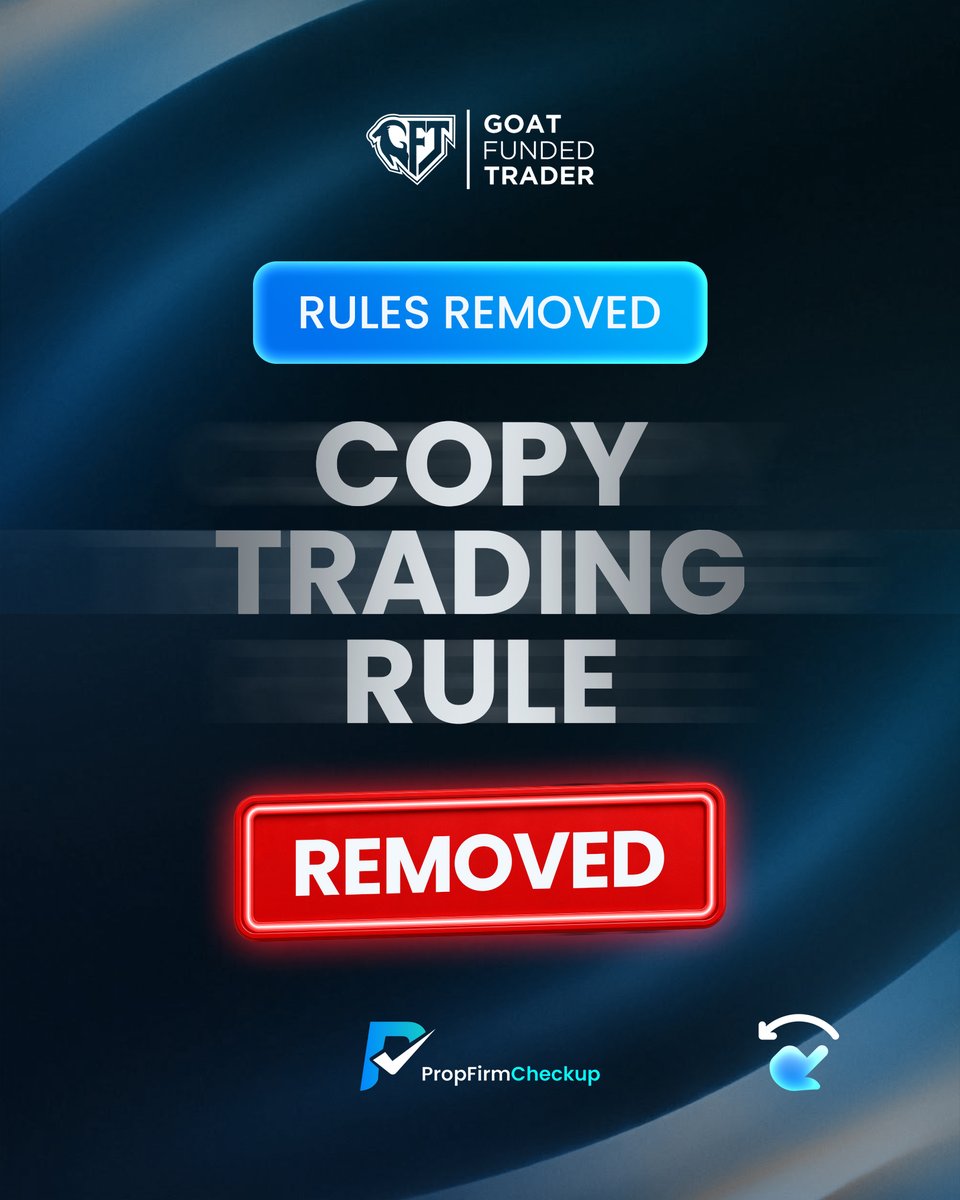 PropFirmChekup's tweet photo. 🚨 GFT has removed its Copy Trading Rule!

Goat Funded Trader has reportedly removed the Copy Trading Rule, giving traders more flexibility in how they manage and execute their trades.

If you trade with GFT, make sure you check the latest rules and terms before making any trading decisions, as prop-firm rules can change.

Stay updated with the latest prop-firm rule changes on https://t.co/8oDptu0oKb. @GoatFunded 

#GoatFundedTrader #GFT #PropFirm #PropTrading #FundedTrader #CopyTrading #TradingRules #PropFirmCheckup #ForexTrading