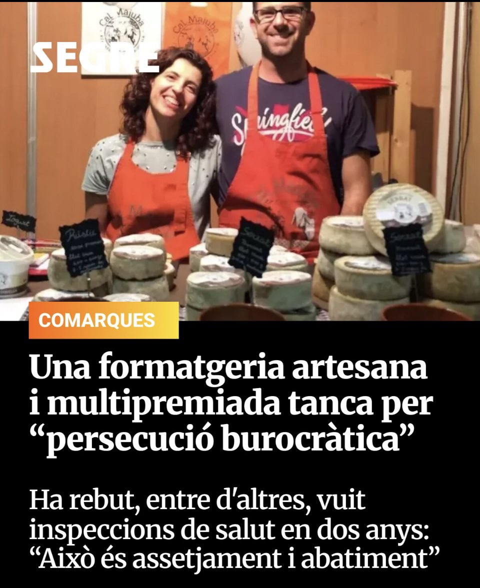viquirepublica's tweet photo. Al Pallars Jussà, Pallars Sobirà i l’Alta Ribagorça, de 7,8 milions de litres de llet i 3,1 milions d’euros anuals de facturació directa només per la llet, han passat a zero.

Ja no queda CAP ramaderia de munyida en aquestes tres comarques.

I a l’Alt Urgell, avui tanca Cal Majuba, una formatgeria emblemàtica de la zona, després de vuit inspeccions en dos anys.

Farts de paperassa burocràtica, de manca de suport institucional, de subvencions que no arriben mai, de fer de banc de l’Administració, d’imposicions sense to ni so, d’inspeccions d’aparador…

Han acabat tancant.

El que estan fent amb el sector primari és de jutjat de guàrdia.

Si les coses continuen així, en cinc anys s’hauran carregat del tot aquest sector.