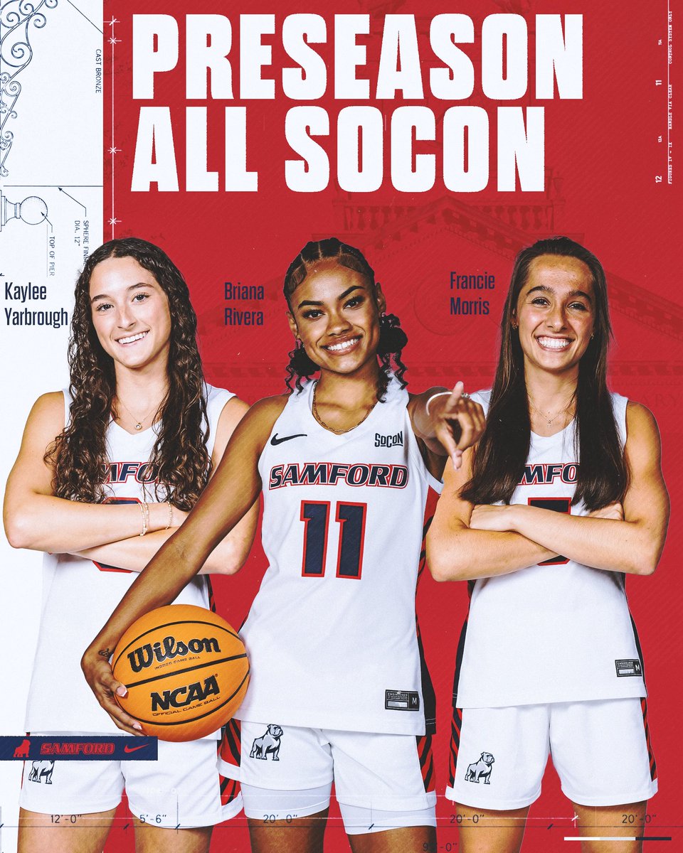 SamfordWBB's tweet photo. ‼️PRESEASON ALL-SOCON‼️

A trio of Bulldogs earn preseason honors, while Samford is tabbed third in the preseason poll 💪

📰 https://t.co/YzCPCrKhM8

#AllForSAMford https://t.co/X69BSOOSuu