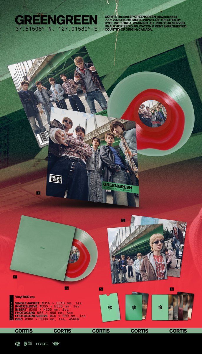eomcoertis's tweet photo. AYOOOO CORTISGREENGREEN VINYL RSD VERSION?!?!? it's a limited edition of greengreen vinyl sold only to selected rsd stores ��

[GREENGREEN_playextended] will be released as a Record Store Day Black Friday 2026 exclusive edition. 

Available exclusively at participating Record Store Day stores, this special release features an exclusive cover, a unique color-in-color vinyl, and a special message from CORTIS.

#CORTIS #코르티스