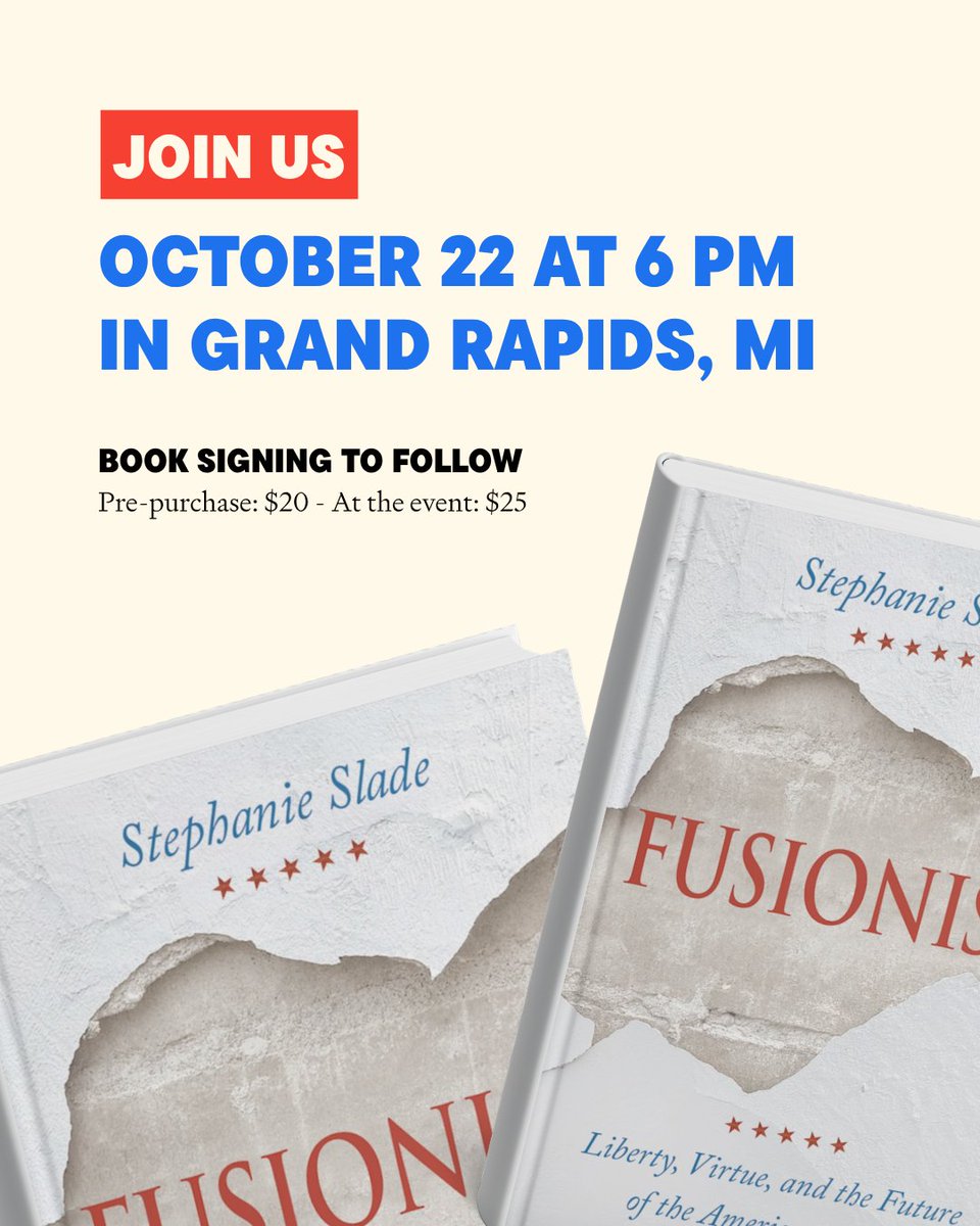 AFempowers's tweet photo. Join America’s Future for a conversation with
@sladesr, senior editor at @reason and author of the new book Fusionism: Liberty, Virtue, and the Future of the American Right!

Moderated by @ierickohn, hear directly from Stephanie about her new book, the history of fusionism, and what liberty and virtue can teach us about today's political challenges at @ActonInstitute
on October 22.

Join us for the conversation and register today!
https://t.co/vNEQNRGPTa