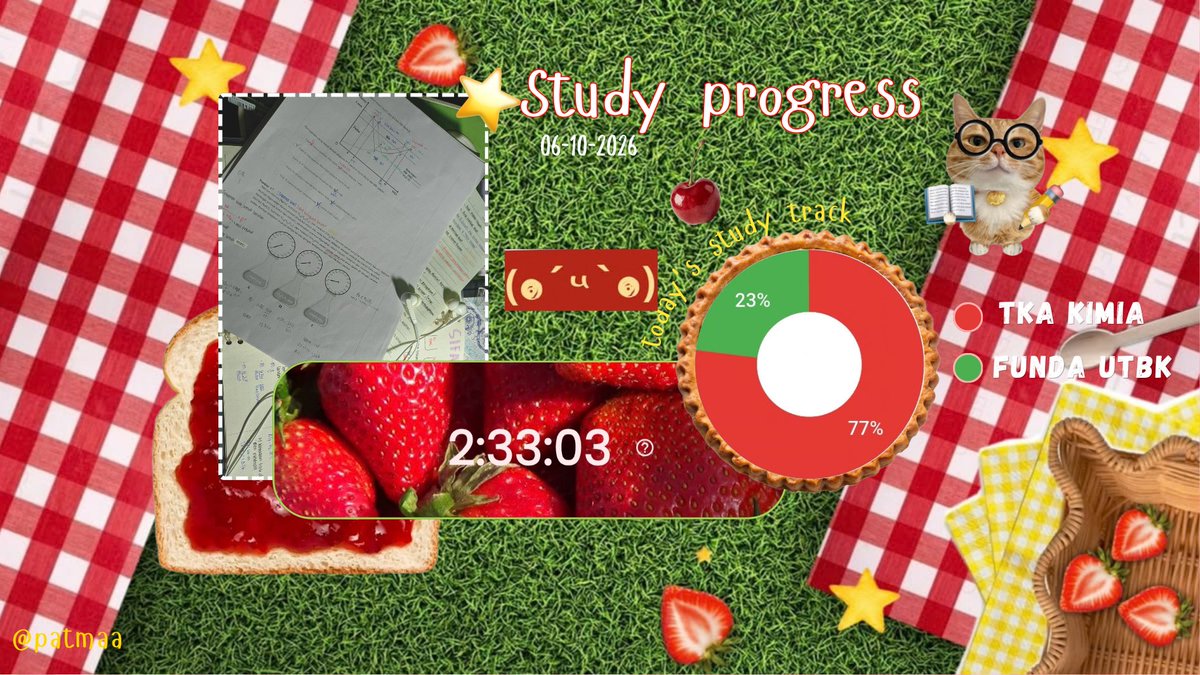 meuresha's tweet photo. 📂 faa's progress — 06/10/2026💭

hayyiieee aku hari ini belajar TKA kimia, ternyata aku kurang pelajarin 1 materi lagi 🥲, sung aku kebut buat mahamin itu, udah lumayan paham tinggal dicoba coba versi soalnya😋, dan akhirnya aku bisa nyicil funda lagi, duhh ini sempet ga ya😭 https://t.co/lOnVWQBPAT