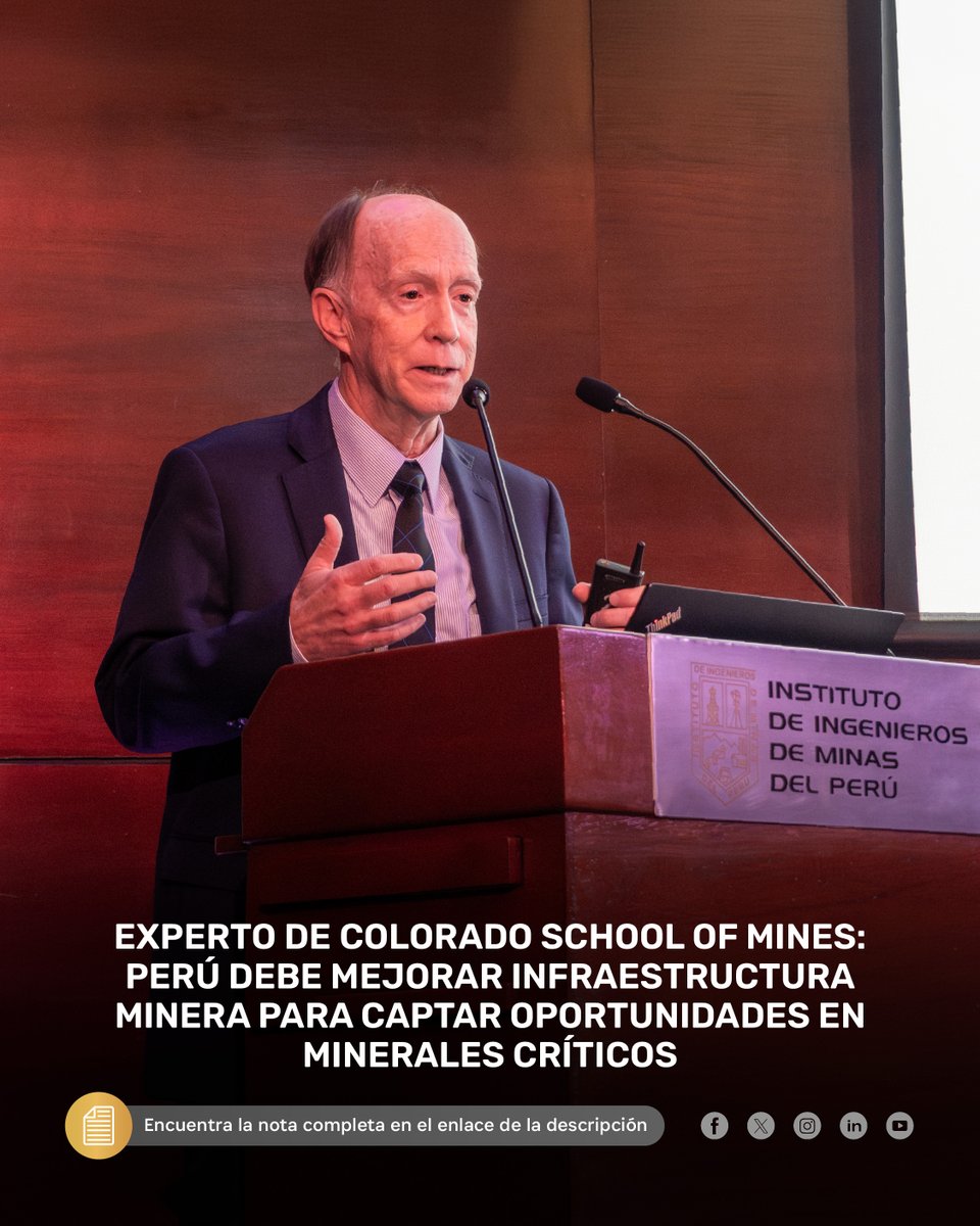 IIMPOficial's tweet photo. 📌 Experto de Colorado School of Mines: Perú debe mejorar infraestructura minera para captar oportunidades en minerales críticos.

- Entérate más aquí: 👇
https://t.co/JVRWTydUth https://t.co/hM62PnVplx