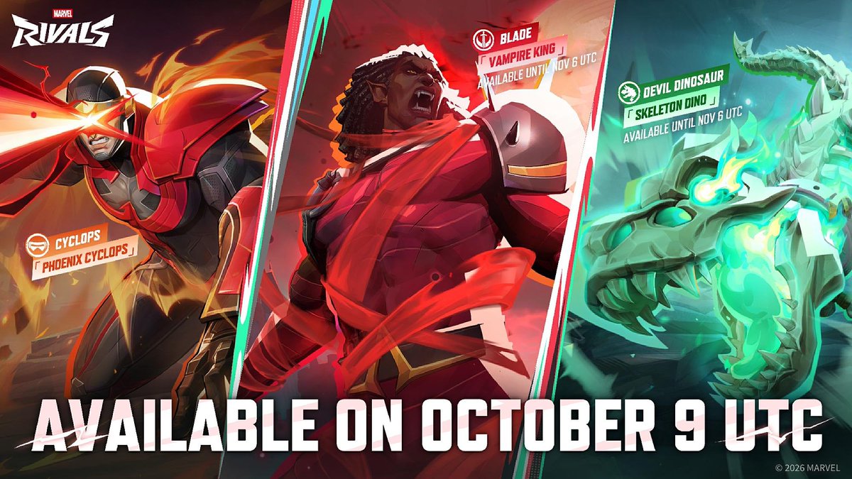 RivalsAssembled's tweet photo. ‼️NEW SKINS COMING THIS WEEK TO MARVEL RIVALS https://t.co/frwWPHv2sb