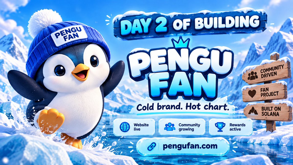 pengu_fan's tweet photo. Day 2 of building PENGU FAN 🐧
Website is live.
Community is growing.
$PFAN is live on Solana.
3% holder rewards are being paid in PENGU.
Still very early. We’re just building and seeing where the huddle goes. ❄️
https://t.co/Q2E35M27g4 https://t.co/L39NFtCpmR