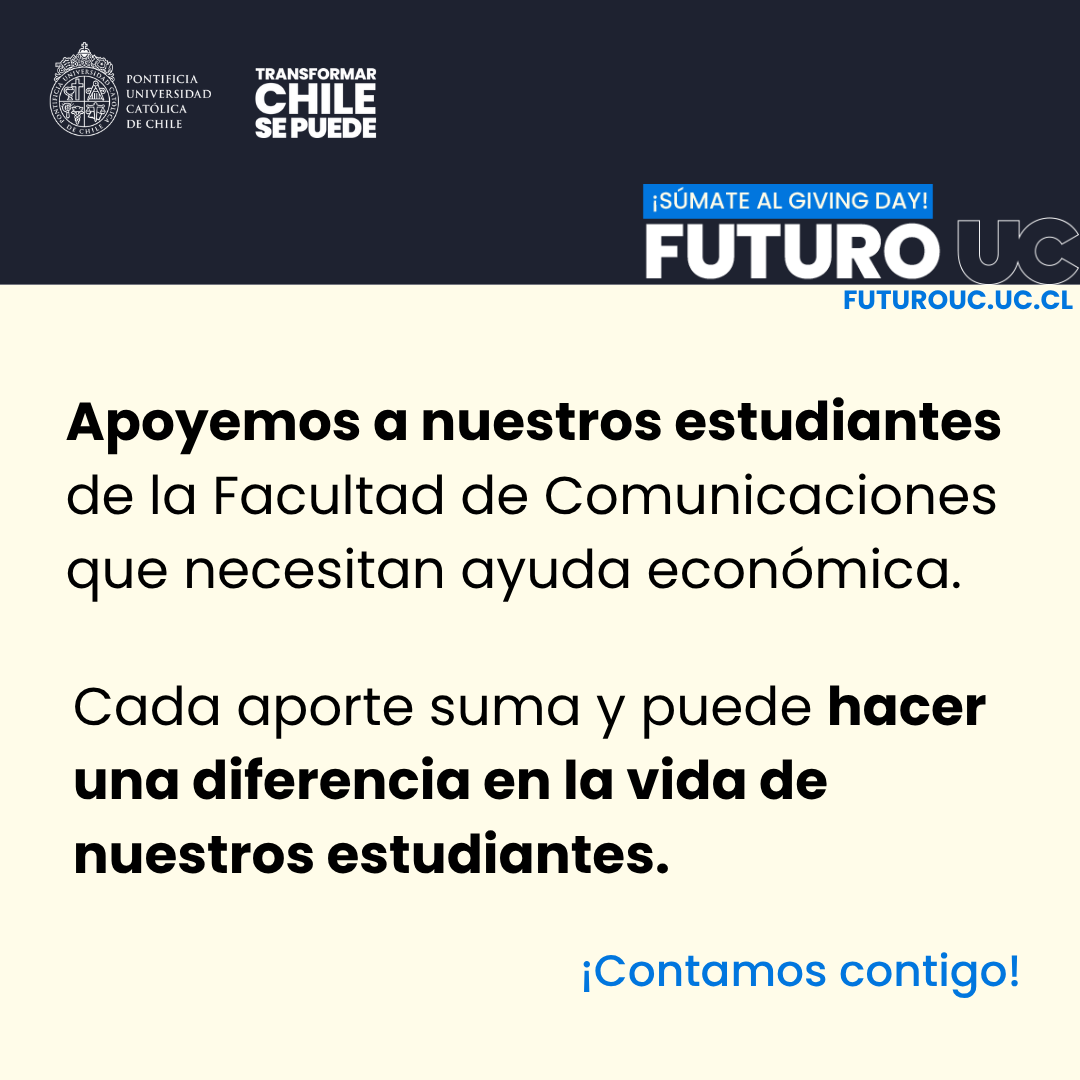 fcomuc's tweet photo. ¡Los invitamos a sumarse a Futuro UC 2026! El año pasado, gracias a esta campaña, pudimos apoyar a 14 estudiantes de nuestra Facultad que enfrentaron dificultades económicas y no cuentan con becas o beneficios.  

Conoce más acá: https://t.co/9irK9odmHS https://t.co/sTLhWAWZXV