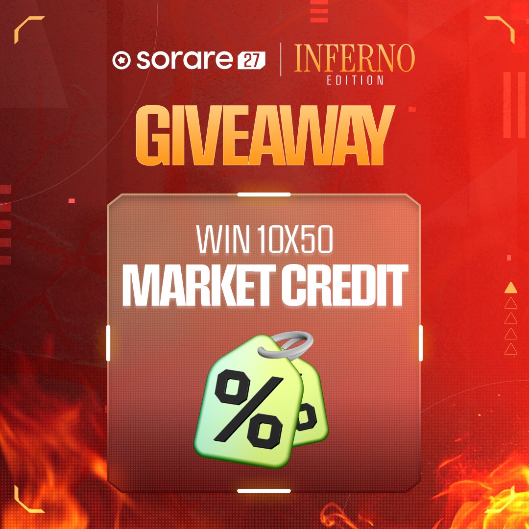Sorare's tweet photo. 🔥 INFERNO GIVEAWAY 🔥

We’re giving away 10x 50eu Market Credits!

❤️ et RT
Follow @Sorare
Comment #Inferno + your Sorare username

Good luck in the Inferno 🔥 https://t.co/9Gc0ojBIC1