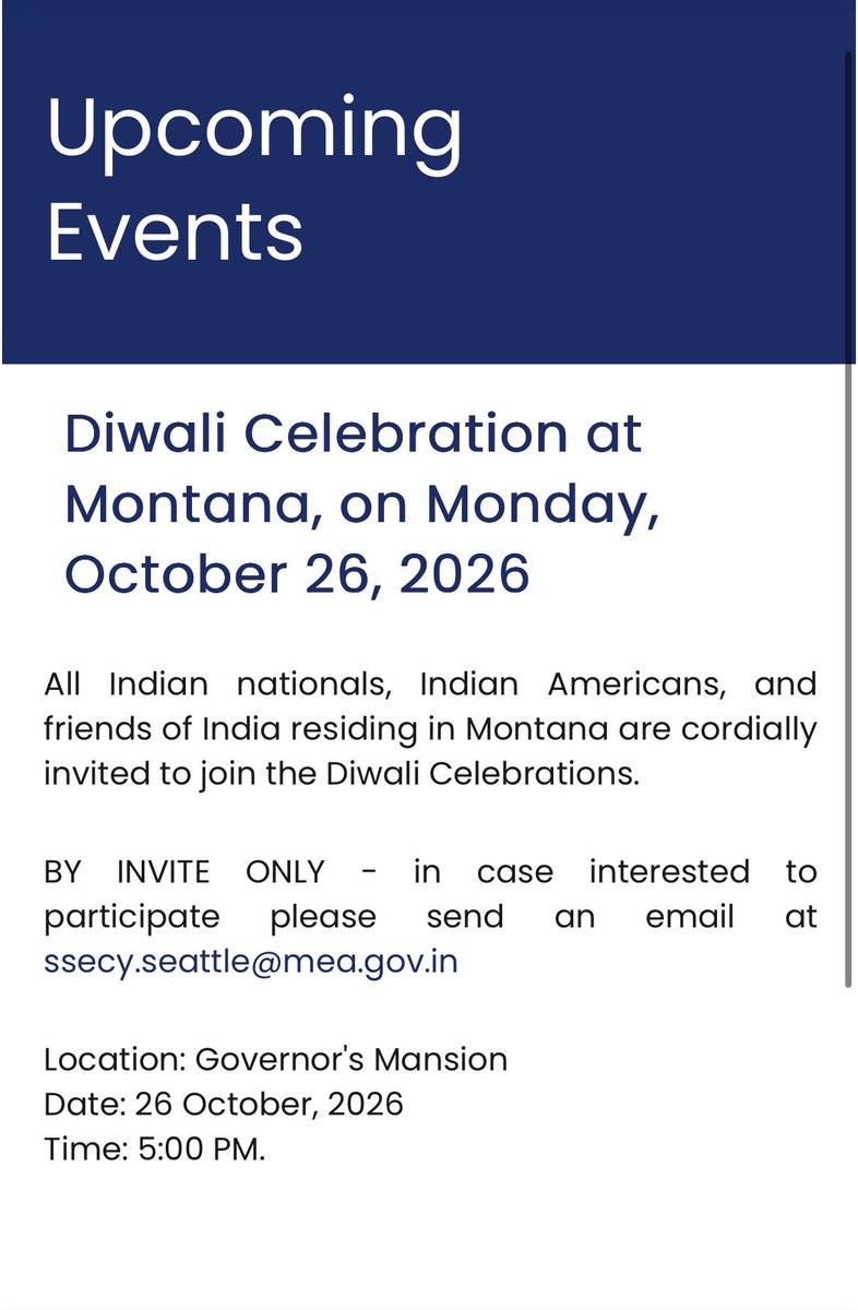 PlumbNick's tweet photo. I don’t trust foreign governments to put Americans first and I especially don’t think we should shrug when one spends years building relationships inside our state institutions.

India’s Seattle Consulate has cultivated Montana officials, universities, businesses and students. They even described one program as creating young “brand Ambassadors for India.”

It later hosted a large Montana delegation at an Invest India Business Forum designed to promote Indian investment, exports and industry linkages.

Then Montana spent months planning Gianforte’s India mission with T & A Consulting Private Limited, an India-headquartered firm led by Tarun Gupta and Rachna Gupta, and its Canada-based affiliate, T&A Consulting Americas Inc., led by Saurabh Khanna. T&A publicly says it is supporting the mission in Delhi and Bengaluru.

T&A has also previously served as the Knowledge Partner implementing an official Government of India investment program through an Indian Embassy.

Maybe every piece of this is perfectly legitimate, but India’s government is not working for Montana. It is working for India and we should not accept foreign influence becoming another normal part of American government.

And now the same Indian Consulate is organizing invite-only Diwali events at state capitols and governors’ mansions across its region, with RSVPs going directly to an .gov.in address.

It’s shocking how deeply a foreign government has been allowed to embed itself inside American state institutions before most Americans even noticed.