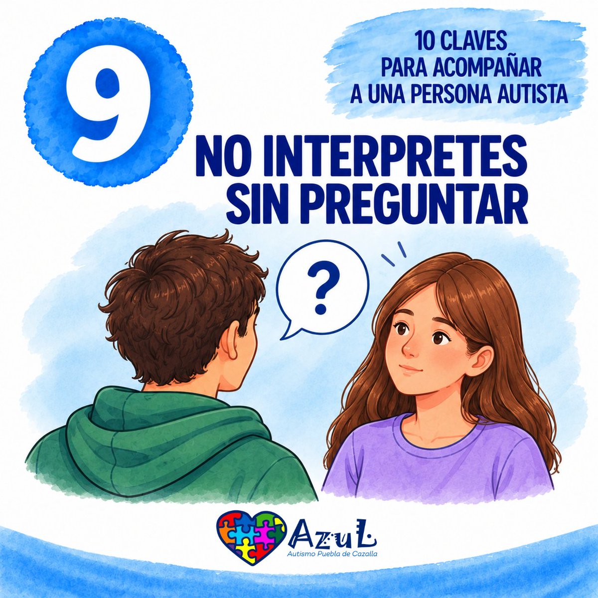 Autismopbladcaz's tweet photo. 10 CLAVES PARA ACOMPAÑAR Y APOYAR A PERSONAS AUTISTAS
Una conducta puede tener muchas explicaciones.
Antes de asumir, pregunta, escucha y trata de comprender qué puede estar comunicando y qué necesita.
#comprender #apoyar #respetar #Autismo #HazteAzul #puebladecazalla https://t.co/C1YERxEbej