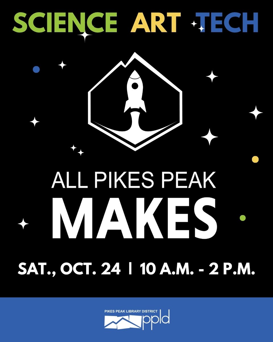 ppld's tweet photo. Cheer on robots with a combat demonstration, build with Legos, and explore other local creations at the annual All Pikes Peak Makes event Sat., Oct. 24 from 10 a.m. to 2 p.m. at Library 21c! Learn more at https://t.co/5su8UwiLPn.

We welcome feedback. Email socialmedia@ppld.org. https://t.co/VzMyrx4HVs