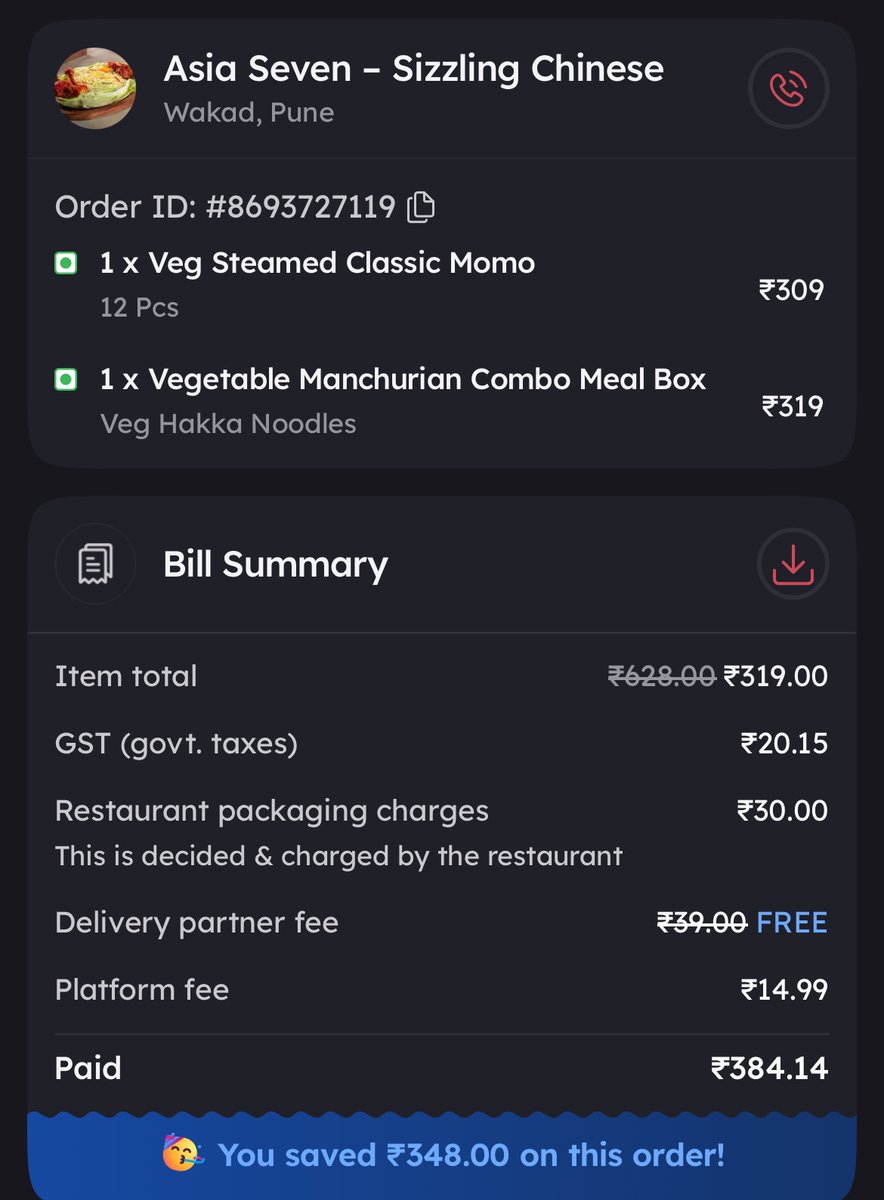 5201dev's tweet photo. @zomato @zomatocare @fssaiindia 

Ordered Veg Manchurian Noodles from Asian Seven, Pune via Zomato. Received Chicken Manchurian Noodles instead.

I’m a hardcore vegetarian, so this was extremely upsetting. Worse, the restaurant isn’t responding to my complaint.

Pls help! https://t.co/jTiTaAOQ84