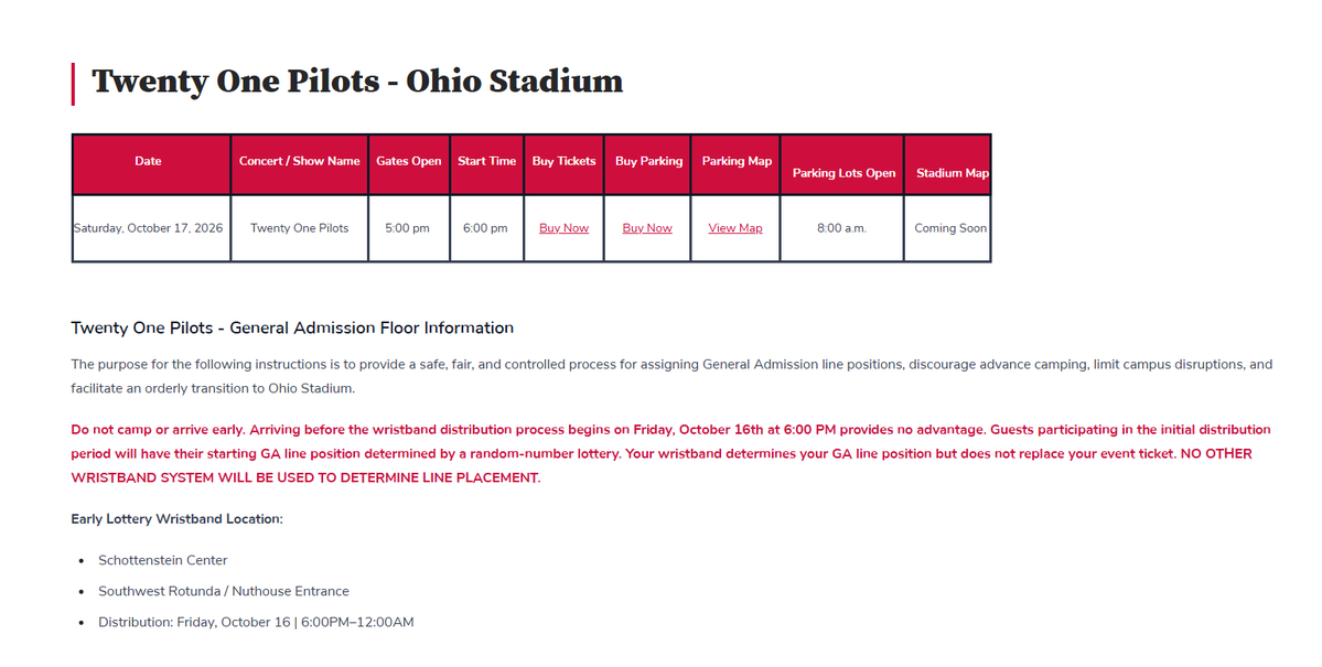 clikkietickets's tweet photo. numbered pit wristbands will be distributed via a random number lottery. so camping will do nothing. how do y'all feel abt this? https://t.co/b80oaTip5m