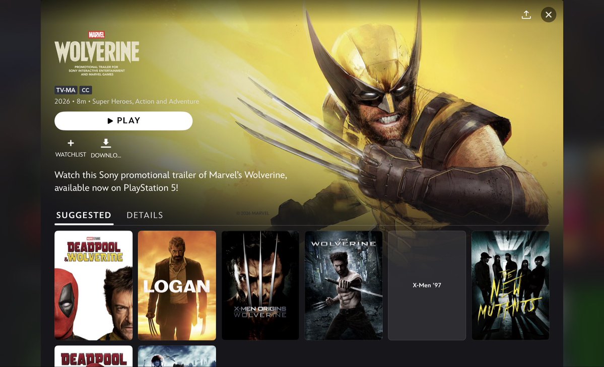 thegreatestzani's tweet photo. Movies and games promotion are really merging together just like GTA we have a Marvel wolverine promotional trailer on the Disney+ app #WolverinePS5 https://t.co/vsq4eNvFPs