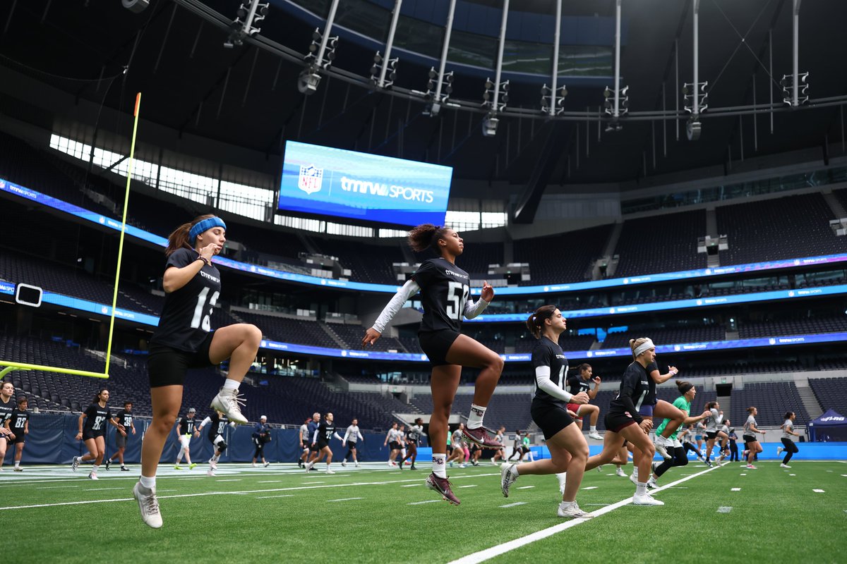 TMRWSports's tweet photo. The future of professional flag football was on display in London ➡️ TMRW Sports brought our pro flag football talent qualifier to London, giving athletes the opportunity to compete and showcase their skills. https://t.co/H5MQY9KBD0
