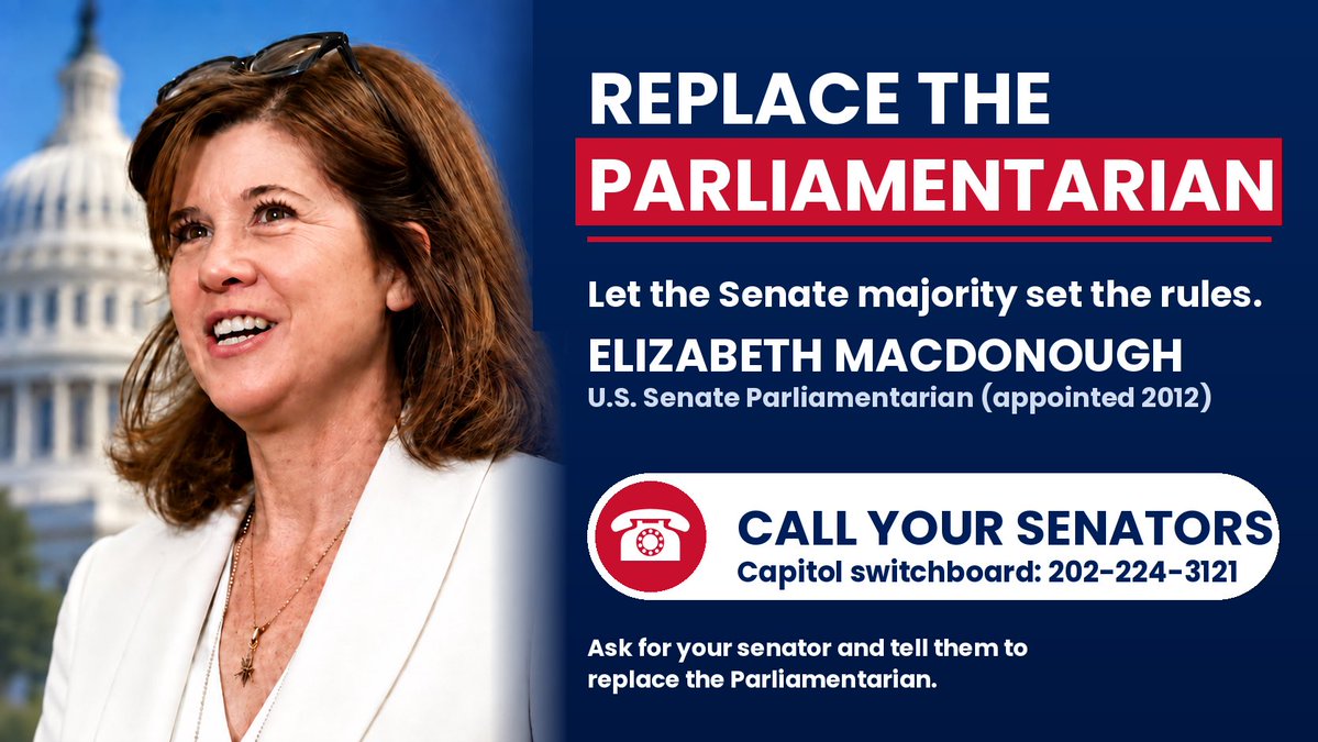 GigaBeers's tweet photo. One unelected staffer can strike provisions from bills voters sent a majority to pass.

She was appointed under monster Harry Reid, and the Senate majority can replace her or overrule her at any time. So why hasn't it happened?

Call your senators 202-224-3121 and ask. Reply with your senator's name once you've called. 📞