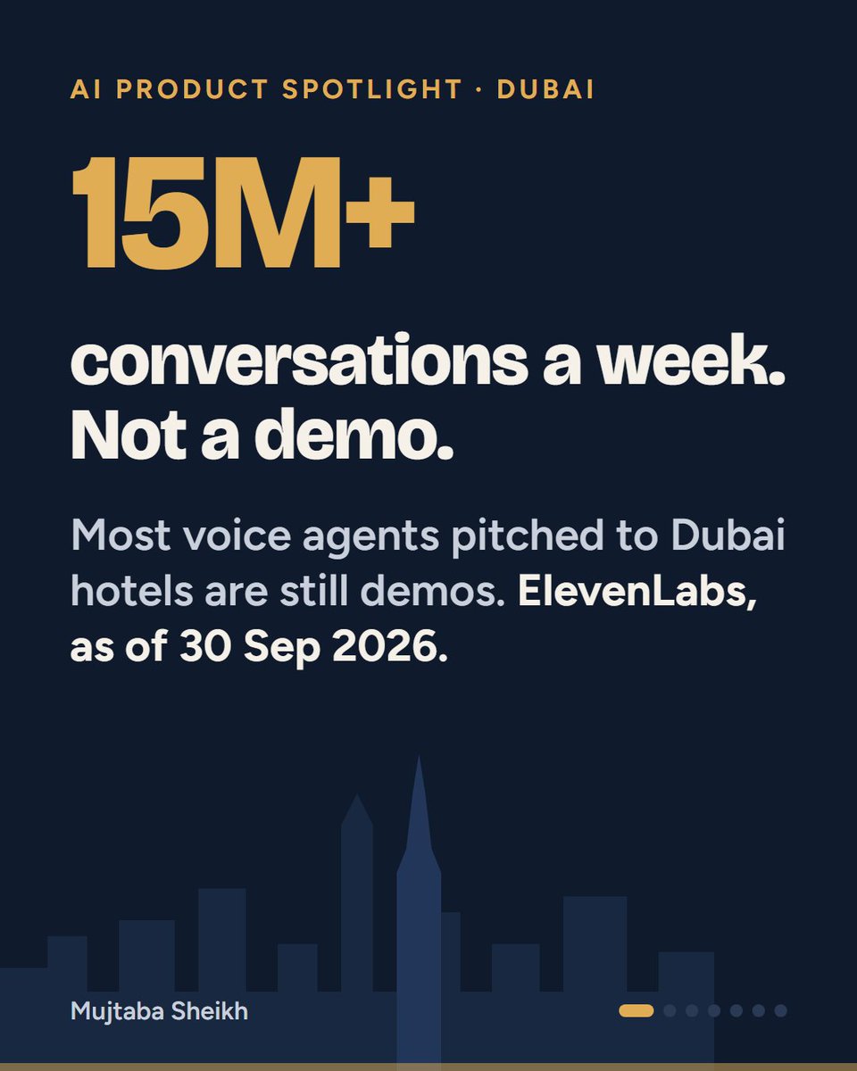 mujtaba187's tweet photo. ElevenLabs agents now handle 15M+ conversations a week, Arabic included.

In Dubai, that could be:
– Hotels: WhatsApp guest questions
– Real estate: listing and viewing questions
– Clinics: booking calls

The catch: no UAE data residency.

Would you let AI answer your customers? https://t.co/ZHjIk01ene