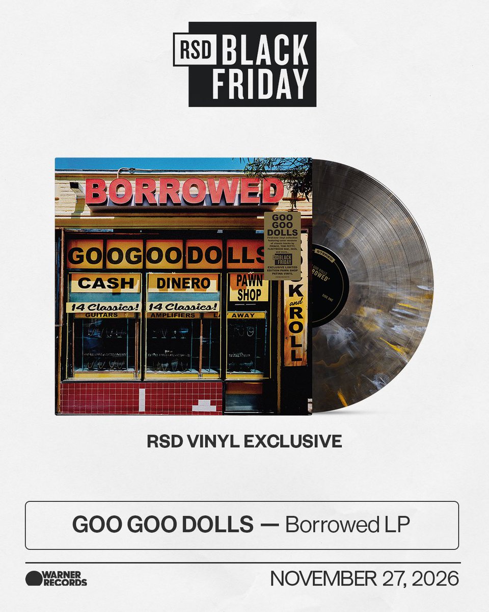 warnerrecords's tweet photo. Warner Records shares a very special slate of four new limited-edition exclusives for RSD Black Friday. The 2026 drop features special first-time vinyl pressings of titles by Benson Boone, Cher, Goo Goo Dolls and sombr. 

Vinyl will be available in Indie retailers on Friday November 27, 2026.

@recordstoreday #RSDBF #RSDBlackFriday