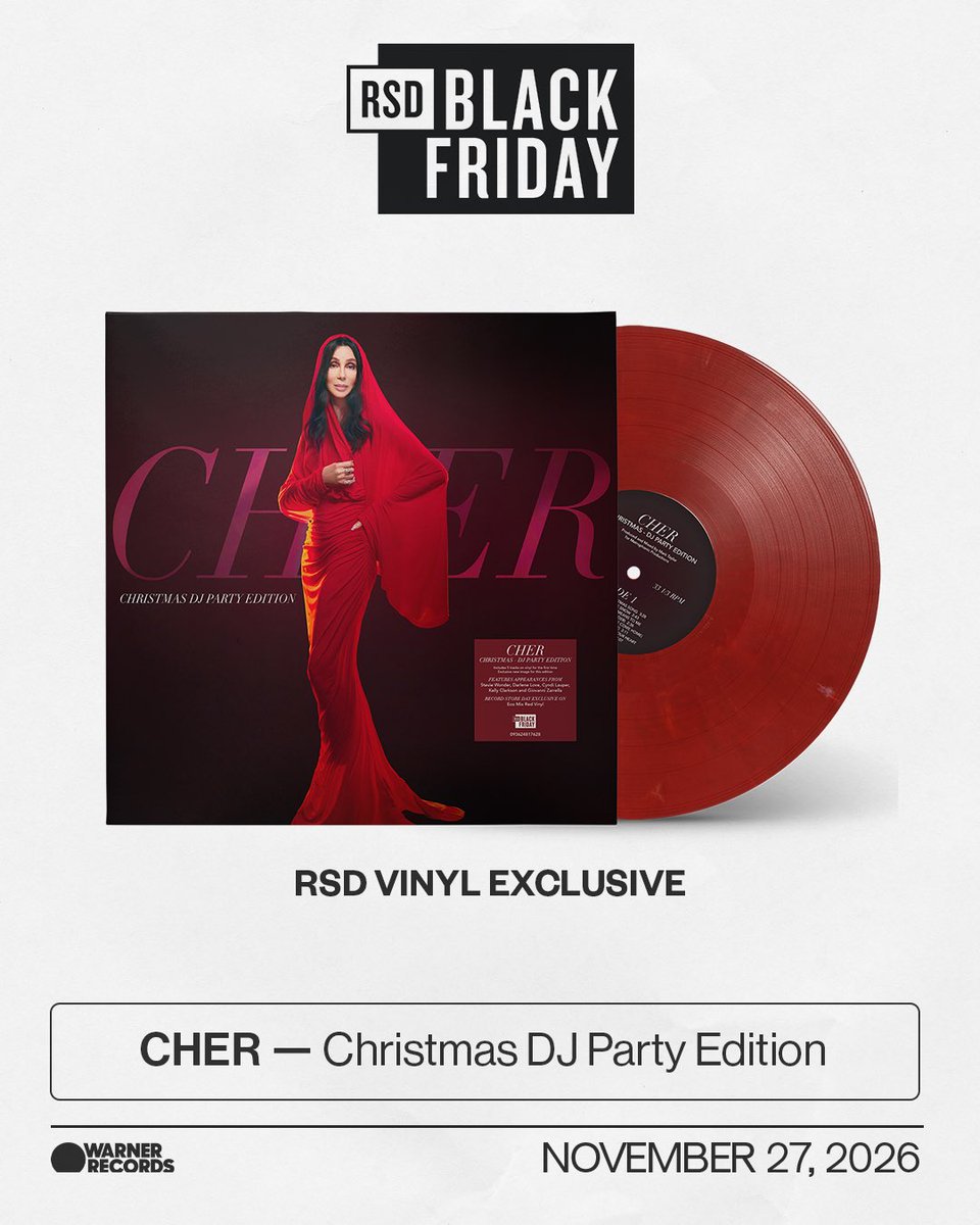 warnerrecords's tweet photo. Warner Records shares a very special slate of four new limited-edition exclusives for RSD Black Friday. The 2026 drop features special first-time vinyl pressings of titles by Benson Boone, Cher, Goo Goo Dolls and sombr. 

Vinyl will be available in Indie retailers on Friday November 27, 2026.

@recordstoreday #RSDBF #RSDBlackFriday