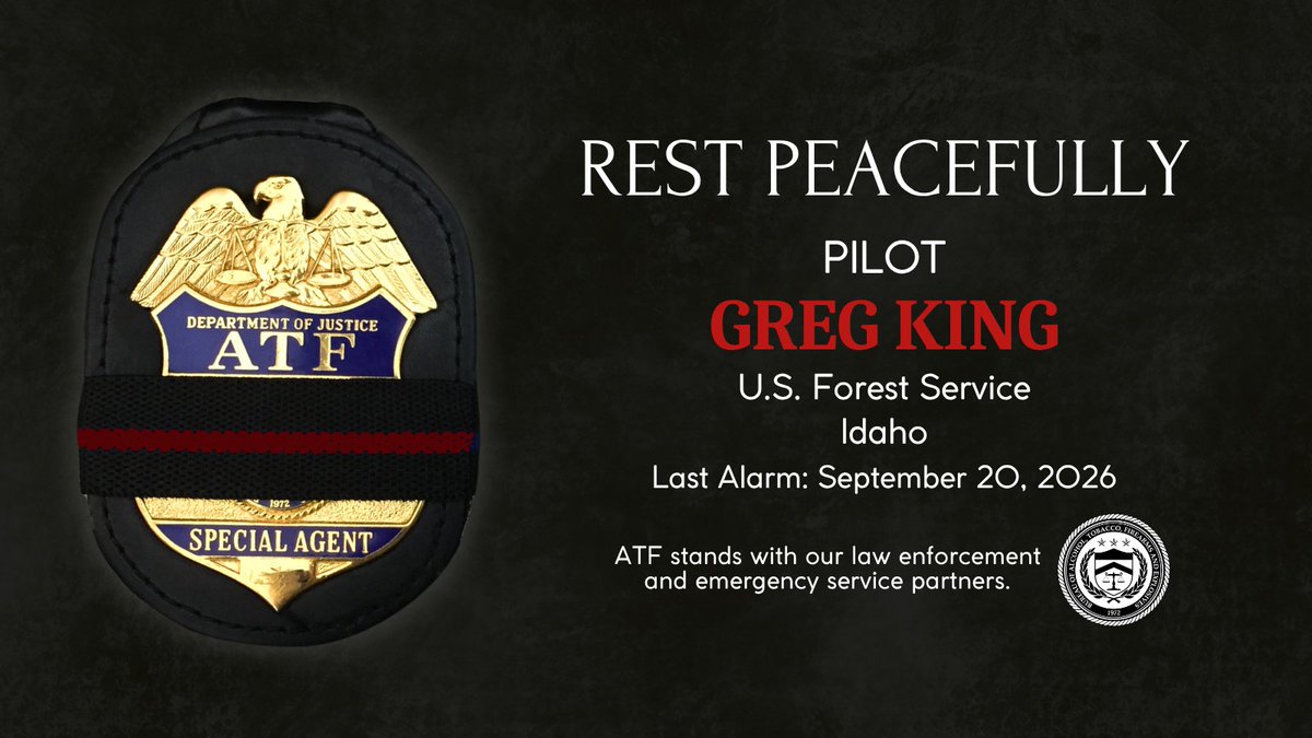 ATFHQ's tweet photo. Our sympathies go out to the @forestservice and the family and friends of Pilot Greg King, who died in a helicopter crash while conducting bucket drops in Yosemite National Park. He served in firefighting for 14 years. Pilot Ryan Cutter was also killed in the crash. #LODD #LastAlarm @ATF_Seattle