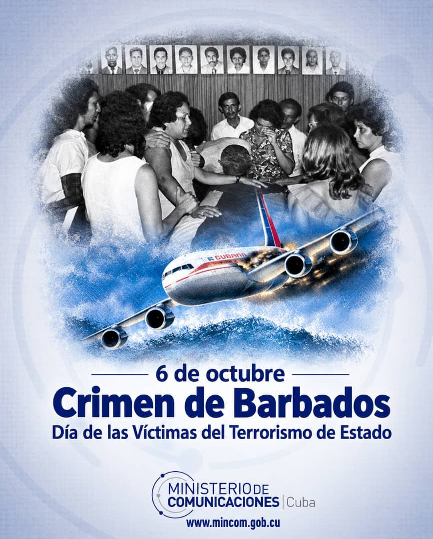 MayraArevich's tweet photo. Hoy #Cuba llora y recuerda: 73 vidas arrancadas en Barbados, 24 jóvenes esgrimistas que no volvieron. El terrorismo nos marcó, pero no nos doblegó. El bloqueo, su expresión más cruel, nos limita pero no nos vence.  Memoria, dignidad y soberanía.  #CubaNoEsUnaAmenaza
#CubaVencerá https://t.co/oFo18ZSTGB