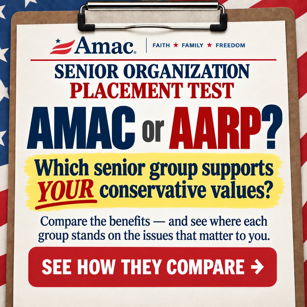 AMACforAmerica's tweet photo. AMAC or AARP? There's more to choosing a senior organization than discounts. Five years of AMAC for $35, spouse included.