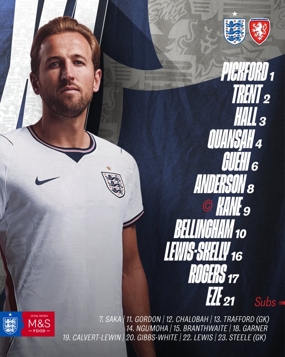 England's tweet photo. Your #ThreeLions to take on Czechia! ✨ https://t.co/JZ5kSYF1In