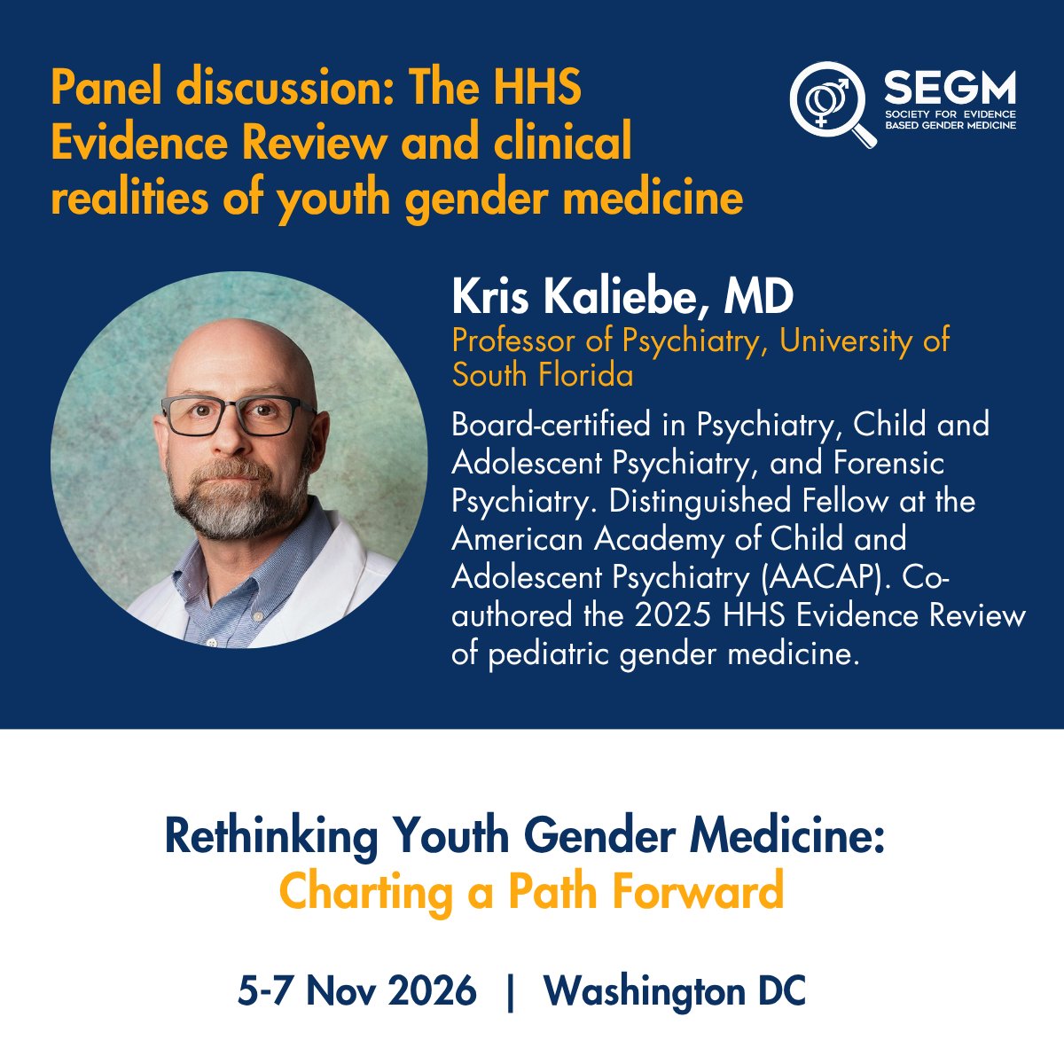 drkaliebe's tweet photo. I’ll be on a panel at SEGM’s conference in Washington, DC, November 5–7: Rethinking Youth Gender Medicine: Charting a Path Forward.
Three days on the evidence, the clinical uncertainty, and what responsible care for gender-distressed youth should look like now. In person or virtual.
Register: https://t.co/8F5Pv5Kwuz
@segm_ebm