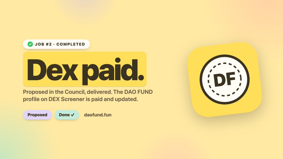 Daofundfun's tweet photo. Dex is paid! 

Treasury wallet awaits your instructions https://t.co/OGjfulPMVD
