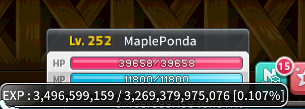 mapleponda's tweet photo. LEVEL UP!! Lv. 252 reached 🎉 
 …and then I looked at the EXP bar. 
Next level: 3.269T EXP 🫠🫠🫠

#MSU @MaplestoryU https://t.co/p27eci4DMB