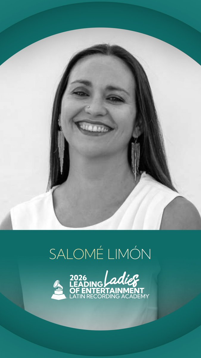 A black-and-white portrait of Salomé Limón, identified as part of the 2026 Leading Ladies of Entertainment by the Latin Recording Academy.