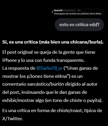 Zenin2827's tweet photo. @Sarko78_ar @donpp1235 hasta el mismo  @grok sabe que es critica/burla https://t.co/WCijxMXCnZ