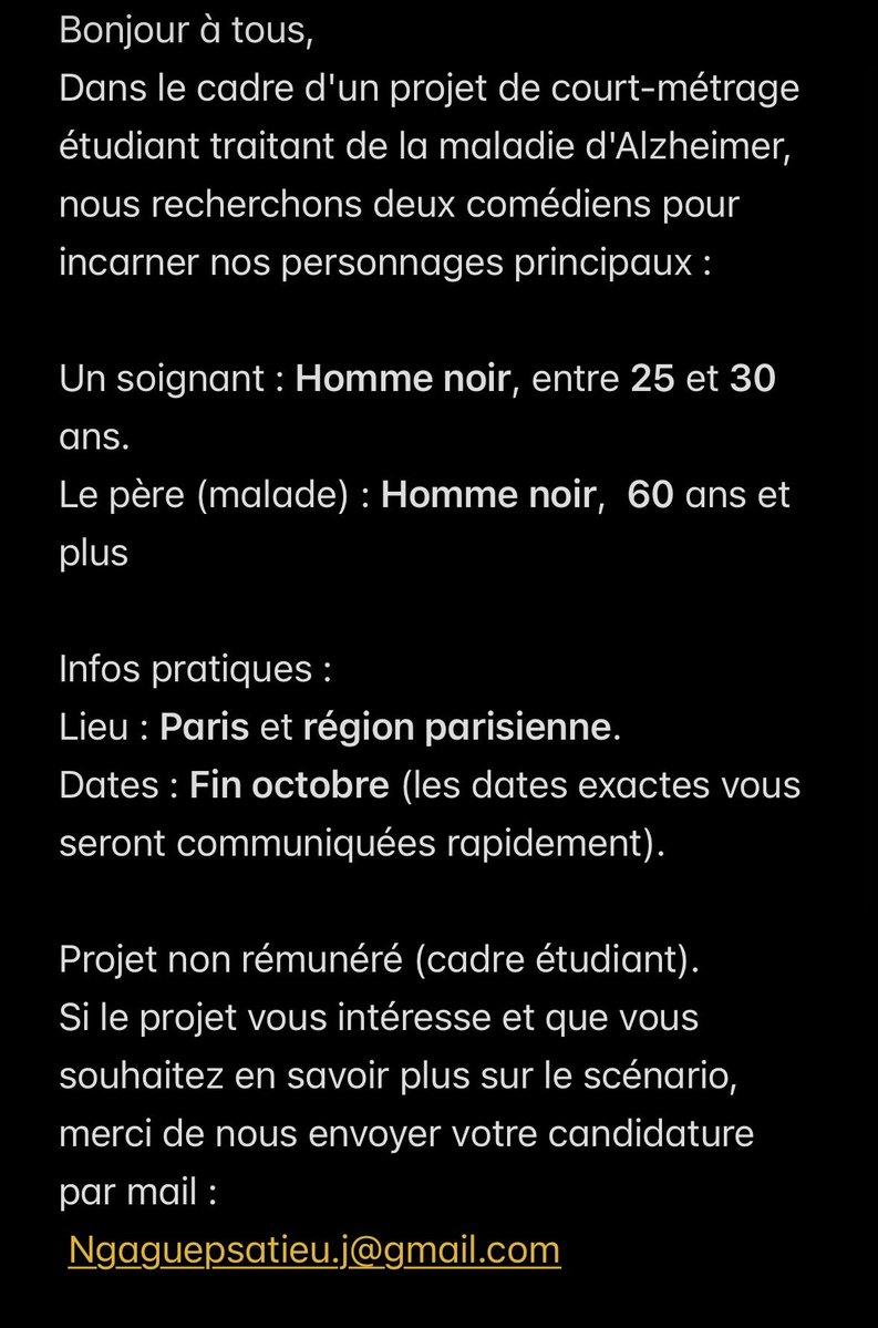 appellemoilui's tweet photo. Casting court-métrage étudiant 🙌🏿 https://t.co/iyL09VwVzf