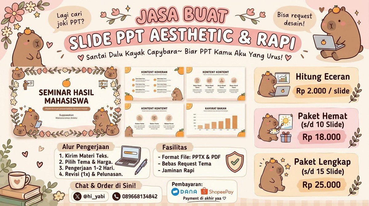 hi_yabi's tweet photo. OPEN JASA 💗
📄 CV &amp; Surat Lamaran mulai 10K
🎀 PPT mulai 2K/slide

Bisa request desain &amp; revisi ✨
Order: @hi_yabi
💸 DANA &amp; ShopeePay

Boleh chat kalau mau tanya-tanya 🤍 #zonauang #joki #cv #lamarkerja #jokitugaskuliah #zonajajan https://t.co/nU5PHdFIA4