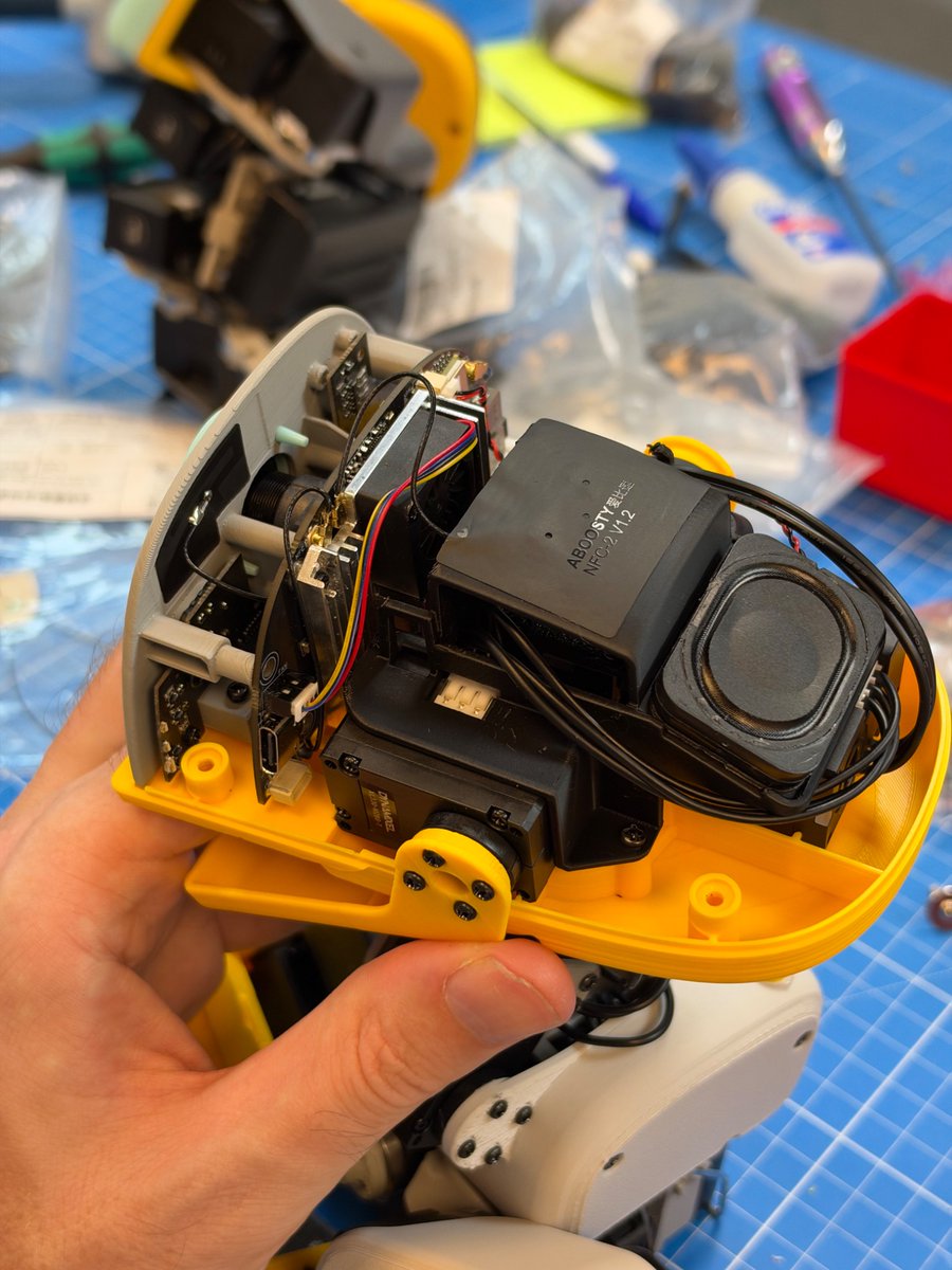 matth_lapeyre's tweet photo. Microduck got its new brain!

Our first fully custom SBC in a Pollen robot! It replaces the Radxa + board sandwich from the prototype.

Built by Seeed around the same Rockchip CPU but including better memory, better WiFi/BT, dual NFC antennas, user-facing status LEDs, an RGB flashlight, and major improvements in cooling, cable management and boot speed.

First revision arrived, and we got everything running on it within a day. Pretty good day :)

A big milestone on the road to shipping!