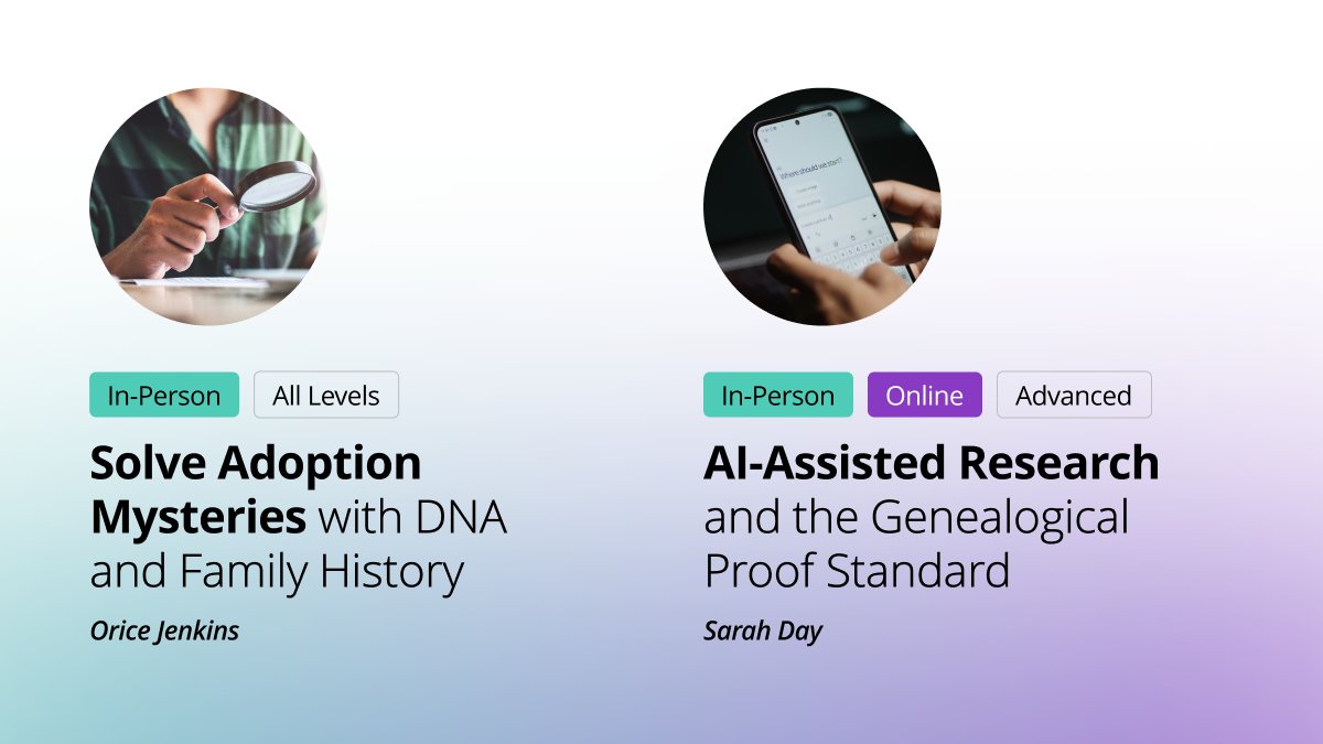 RootsTechConf's tweet photo. The #RootsTech2027 class preview list is officially LIVE! 🎉📚

With sessions on DNA, AI tools, family stories, and more, you’ll have plenty to put on your wishlist for when scheduling opens in January!

Browse classes: https://t.co/jrFzYUjCmp 

Which topics are you excited for? 👇