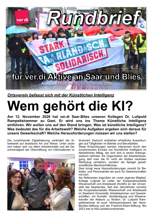 UK136S's tweet photo. Wem gehört die KI? | 
Veranstatung von ver.di OV #Saar-Blies am 12. November 2026 im ver.di-Haus Saarbrücken um 18 Uhr | 
Themen: #KünstlicheIntelligenz #Arbeitswelt @MichelQuetting https://t.co/w3HfUE6oHp
