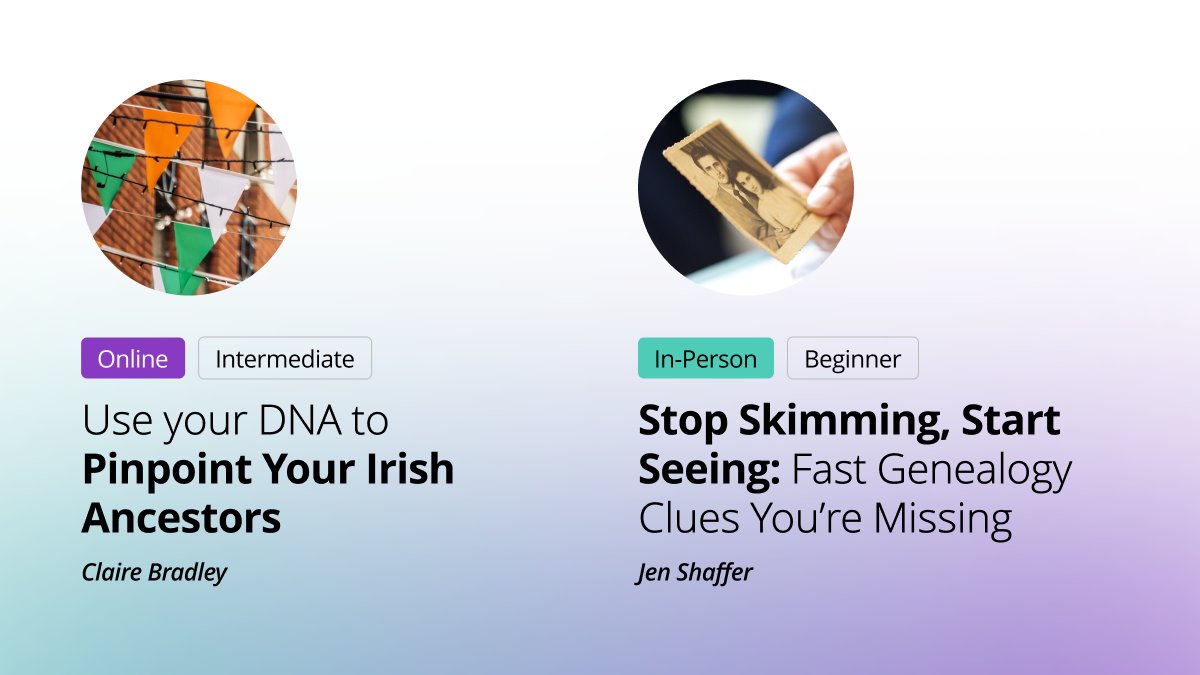 RootsTechConf's tweet photo. The #RootsTech2027 class preview list is officially LIVE! 🎉📚

With sessions on DNA, AI tools, family stories, and more, you’ll have plenty to put on your wishlist for when scheduling opens in January!

Browse classes: https://t.co/jrFzYUjCmp 

Which topics are you excited for? 👇