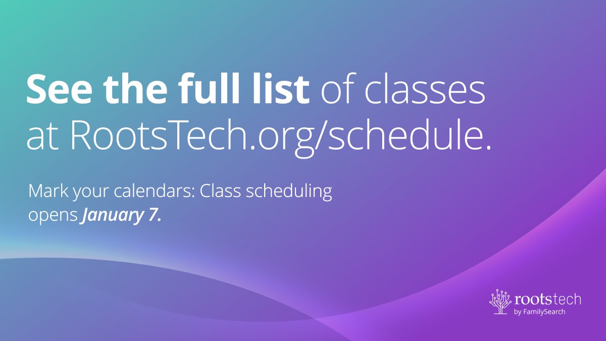 RootsTechConf's tweet photo. The #RootsTech2027 class preview list is officially LIVE! 🎉📚

With sessions on DNA, AI tools, family stories, and more, you’ll have plenty to put on your wishlist for when scheduling opens in January!

Browse classes: https://t.co/jrFzYUjCmp 

Which topics are you excited for? 👇