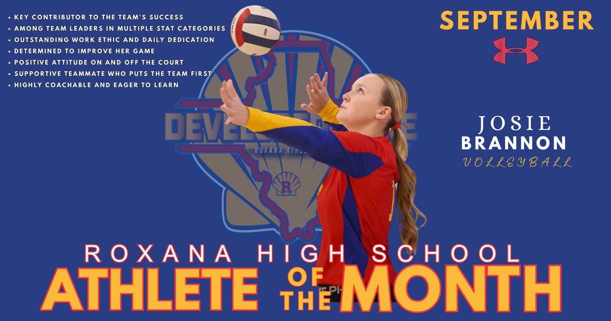 RoxanaAthletics's tweet photo. SEPTEMBER ATHLETE OF THE MONTH

JOSIE BRANNON 🏐

Congratulations to Josie Brannon of Roxana Volleyball! A key contributor and team leader in multiple statistical categories, Josie brings dedication and a positive attitude to the court every day. Her team-first approach, coachability and determination to improve help drive the Shells’ success.

#DevelopedHere #ShellNation #ABOVETHELINE

@AMiller31 @RHS_Shells @1071TheBigZ @STLhssports