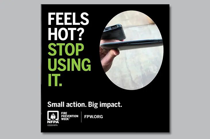 SPFPD's tweet photo. Stop using your device right away if the battery smells strange, is warm to the touch, makes popping noises, changes in shape or color, or if you see smoke. If it is safe, move the device away from anything that can catch fire. 

#FirePreventionWeek #BatterySafety https://t.co/hGDv02YjIt