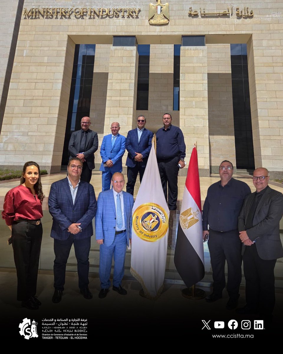 CCISTTA's tweet photo. في إطار اليوم الثالث من مشاركتها في المعرض الدولي Cairo Fashion &amp; Tex 2026، عقدت غرفة التجارة والصناعة والخدمات لجهة طنجة-تطوان-الحسيمة، يوم الأحد 4 أكتوبر 2026، لقاء عمل مع مسؤولي مركز تحديث الصناعة بوزارة الصناعة المصرية. https://t.co/5Y9vfrw0Hp