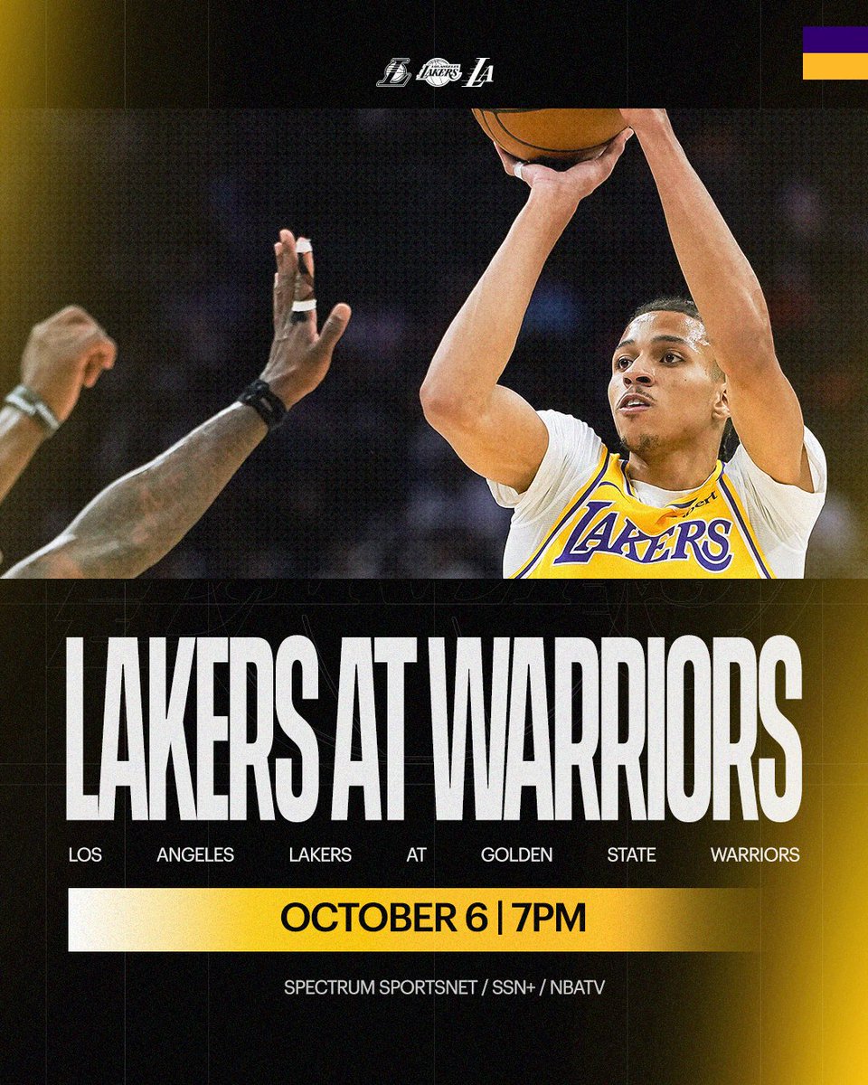 Lakers's tweet photo. Night two of Lakers hoooooops

🕖: 7:00 PM PT
📺: @SpectrumSN, @NBATV
📲: Spectrum SportsNet+
📻: ESPN LA 710/980 KFWB https://t.co/ufGFePgcQU