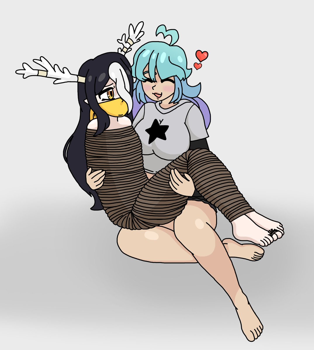 the___dude7's tweet photo. Zoe is passionate. She loves to cuddle, she loves the loud squeaks of shifting rope, she loves the muffles of a damsel shouting “let me go!” after being gagged with her captors socks. 

But most importantly, she loves her deer wife.

My end of a trade with @YamataKirika ❤️ https://t.co/UXxvtJyjMq