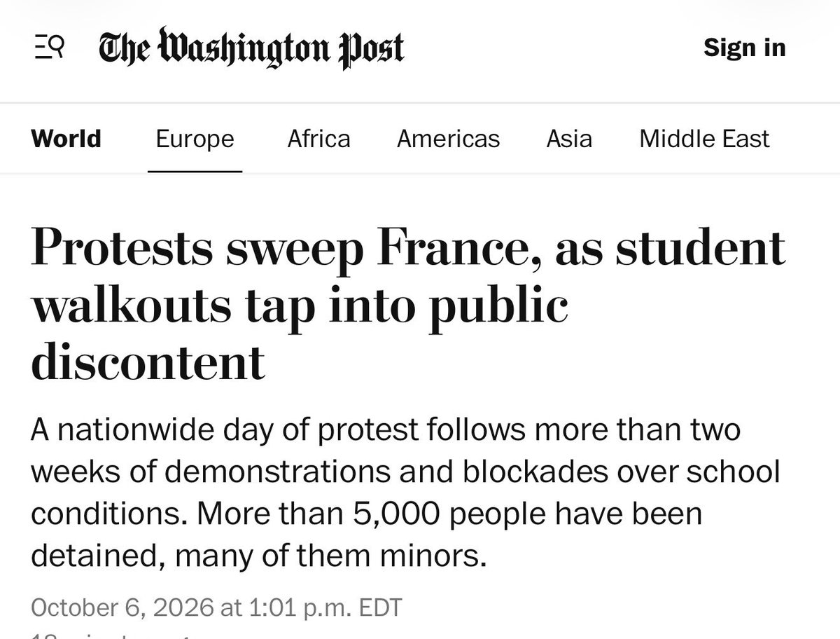 radleftexposed's tweet photo. The Washington Post called a four-hour riot at the Capitol an insurrection. 

It is calling the anarchy in France a student walkout.

Same paper. 

When it's a Trump crowd they call out the crime. 

When it's violent immigrants they focus on the injustice. https://t.co/8nJaN44On3