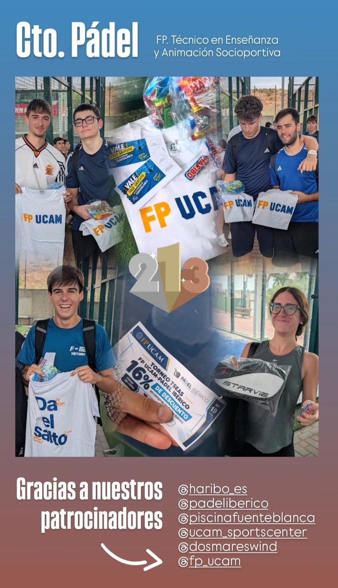 Irenecaru's tweet photo. Cto. Pádel #FPTSEAS @FPUCAM
#FormaciónProfesional #TSEAS #FPUCAM #UCAM
| Técnico en Enseñanza y Animación Socioportiva |
💙💛 https://t.co/OHRu76aVFT